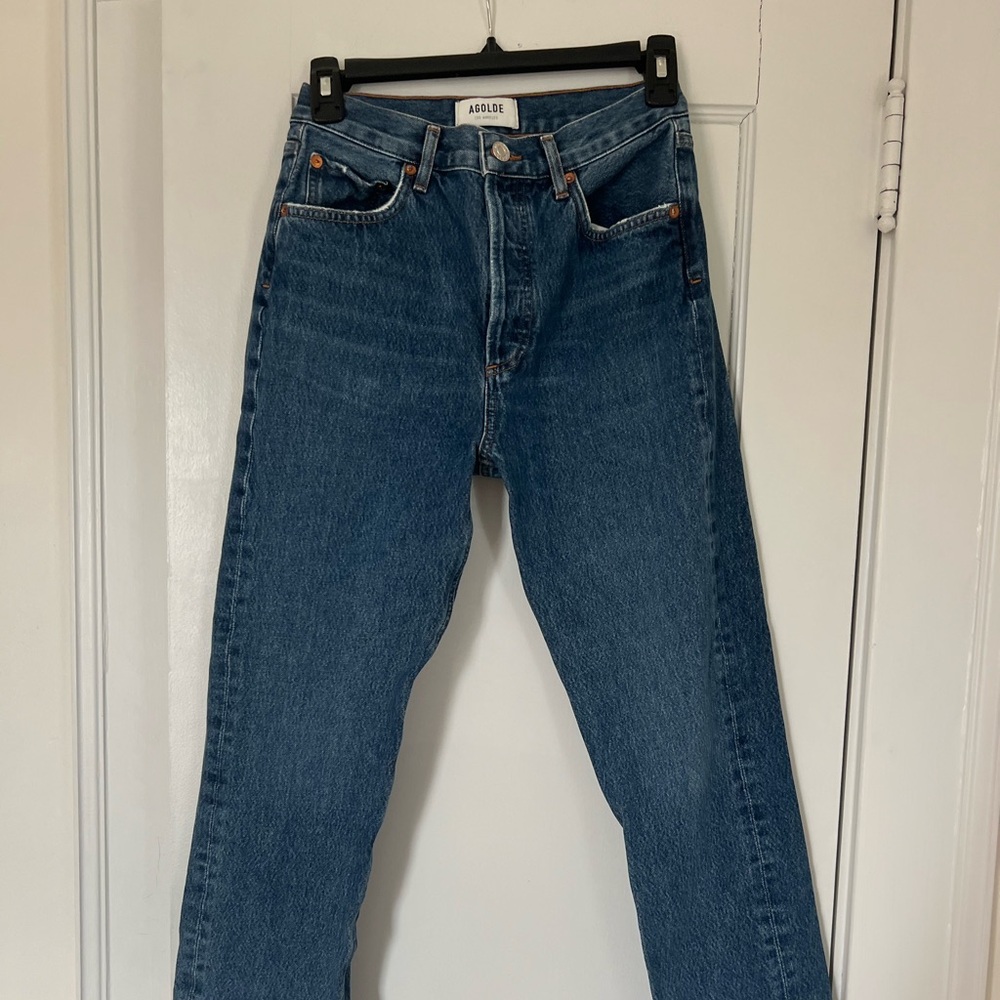 Agolde Riley high rise straight crop jeans in dark wash - Picture 4 of 5
